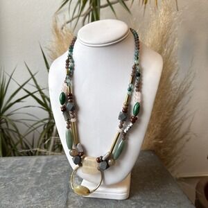 Ariana Ost‎ Bohemian Beachy Beaded Statement Gem Stone River Necklace NWT $140